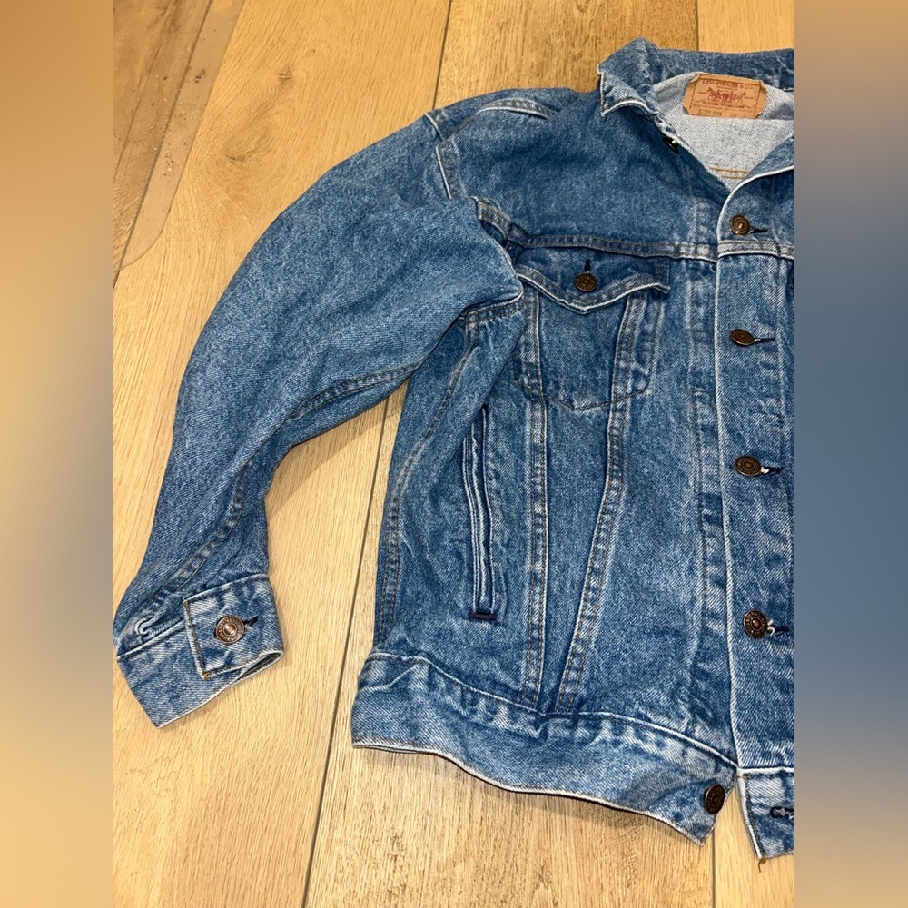 Vintage LEVIS Blue Denim Jean Jacket 57508-0214 MADE IN USA Red Tab Womens Large - Picture 4 of 15